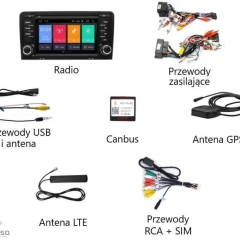 Radio 2din Android Audi A3 8GB Nawigacja, Bluetooth, DSP, Raty