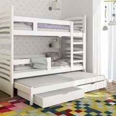 Łóżko Piętrowe 3 osobowe Olek ! Barierka szuflady materace w zestawie!