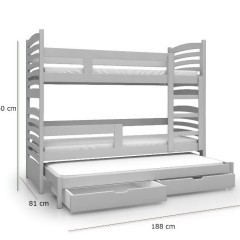 Łóżko Piętrowe 3 osobowe Olek ! Barierka szuflady materace w zestawie!