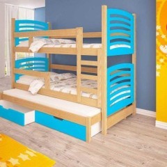 Piętrowe 3 osobowe łóżko Olek! Nowoczesny model materace w zestawie!