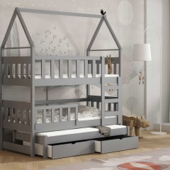 Łóżko piętrowe domek OLA dla 3 os z drewna sosnowego