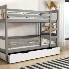 Sosnowe łóżko piętrowe Leon z szufladą na pościel