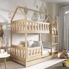 Piętrowe łóżko dziecięce ZUZIA - lite drewno + materace