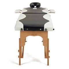 Stół, łóżko do masażu 2-segmentowe drewniane - czarno białe