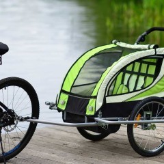 Przyczepka rowerowa z amortyzatorem 2-osobowa +JOGGER zielona