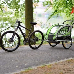 Przyczepka rowerowa z amortyzatorem 2-osobowa +JOGGER zielona