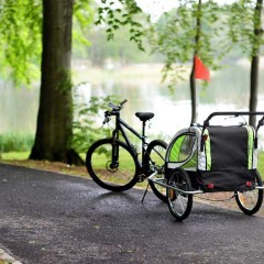 Przyczepka rowerowa z amortyzatorem 2-osobowa +JOGGER zielona