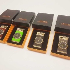 Metalowa Zapalniczka Gazowa + Zegarek + BUTELKA GAZU