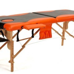 Stół, łóżko do masażu 2-segmentowe drewniane - czarno pomarańczowe