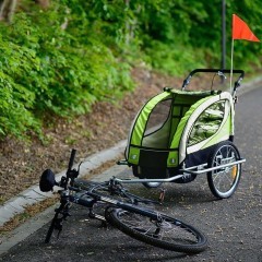 Przyczepka rowerowa z amortyzatorem 2-osobowa +JOGGER zielona