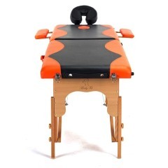 Stół, łóżko do masażu 2-segmentowe drewniane - czarno pomarańczowe