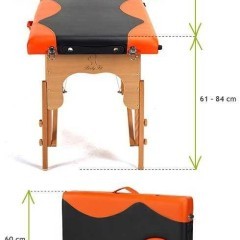 Stół, łóżko do masażu 2-segmentowe drewniane - czarno pomarańczowe