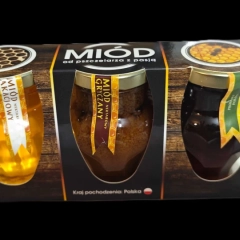 Miód 3 rodzaje prezent ozdobne opakowanie  spadziowy akacjowy gryczany