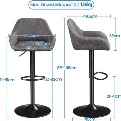 Zestaw Yaheetech 2 hokerów barowych, regulowana wysokość, szary.