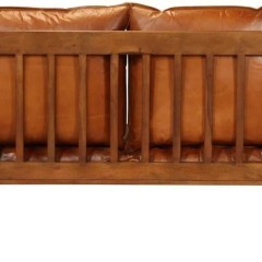 vidaXL 2-osobowa sofa z prawdziwej skóry i drewna akacjowego, brązowa