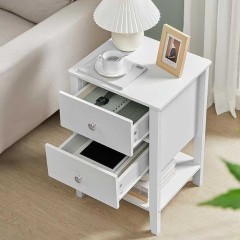 VASAGLE Dwa bambusowe stoliki nocne z 2 szufladami, białe.