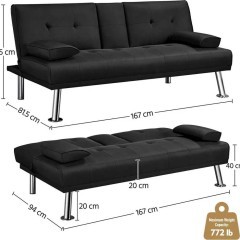 Sofa rozkładana Yaheetech z funkcją spania, czarna