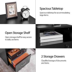 Szafka biurowa czarna na kółkach z dwoma szufladami, zamykana na klucz