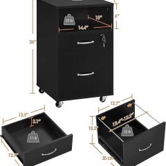 Szafka biurowa czarna na kółkach z dwoma szufladami, zamykana na klucz
